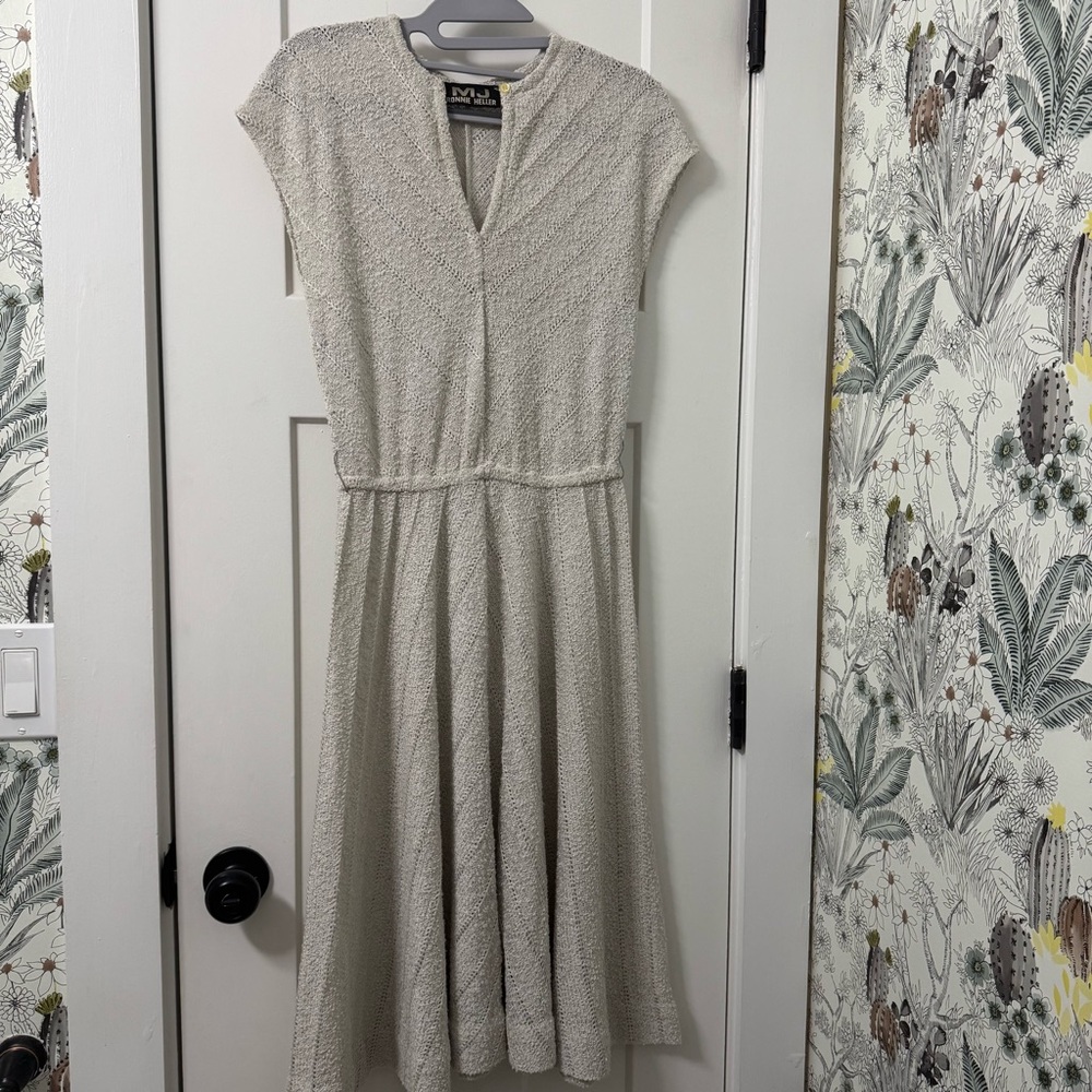 Ronnie Heller‎ MJ Women’s Knit Cream Dress M Small Patterned Vintage